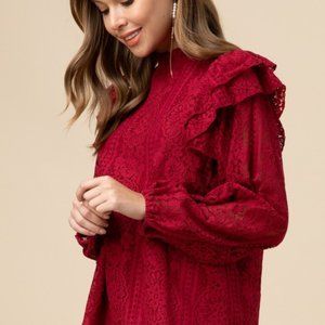 Red Lace Mock Neck Top